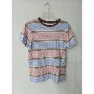 Original Use T-Shirt Mens Small Blue Pink Brown Geometric Stripe Crew Neck Tee